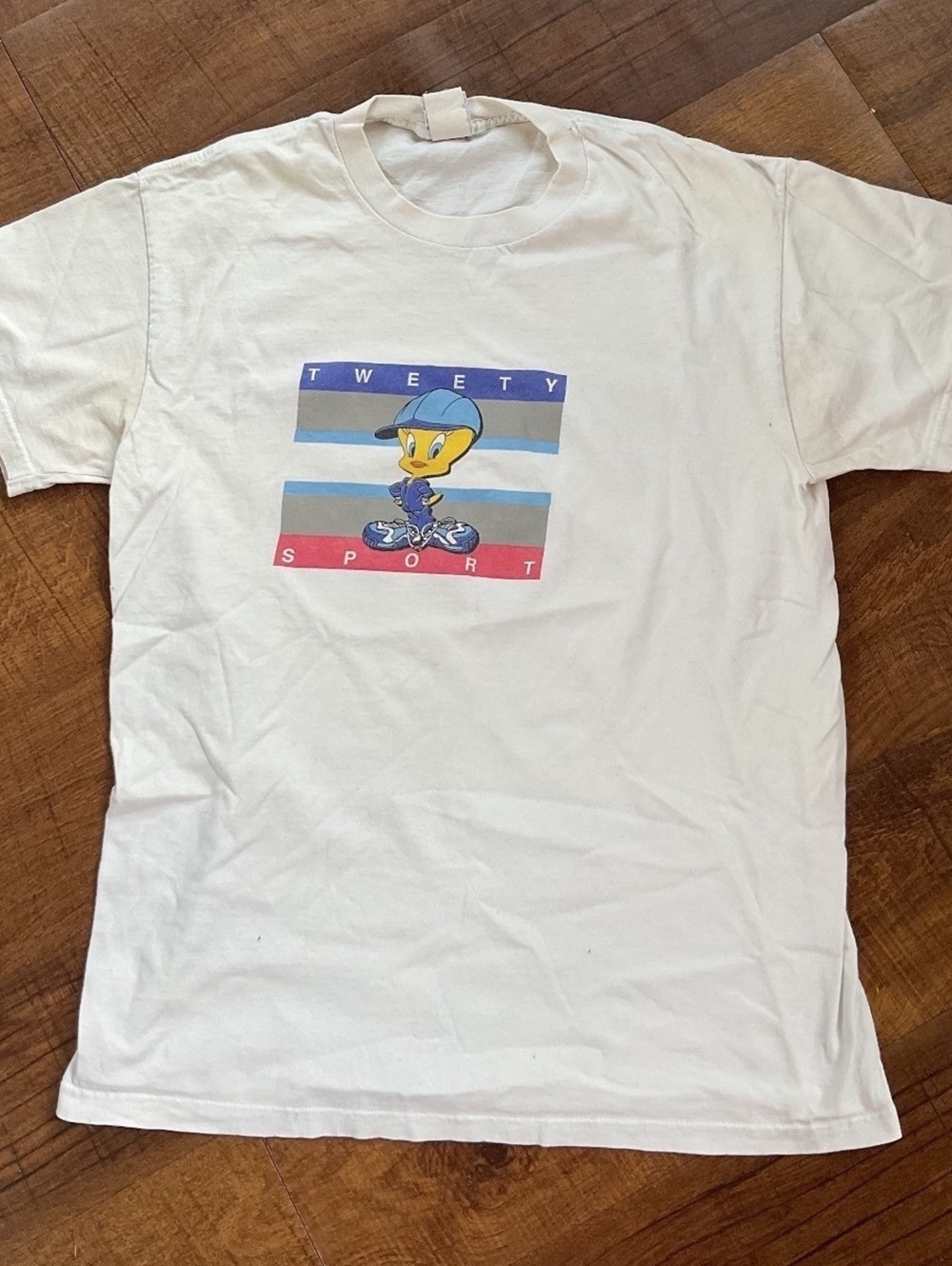 Vintage 90s Looney Tunes Tweety Sport T Shirt White Size Medium